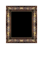 Vintage carved frame for antique mirror, museum picture or art gallery. Classic gilded baguette for an artist image, isolated on white background.