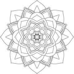 Obraz premium Easy Mandala coloring book simple and basic for beginners, seniors and children. Set of Mehndi flower pattern for Henna drawing and tattoo. Decoration in ethnic oriental, Indian style.