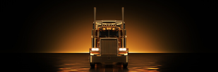Gold truck in golden background. 3d rendering