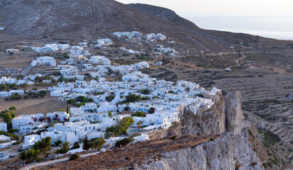 View of Chora village, Folegandros island, Cyclades, Greece.