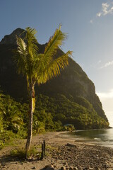 The stunning bay of Soufriere at the foot of the two Piton mountains in Saint Lucia, Caribbean Ocean