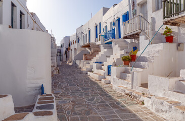 The picturesque castle with unique Cycladic architecture in Chora village, Folegandros island,...