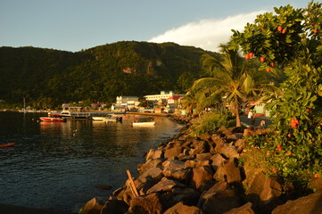 The stunning bay of Soufriere at the foot of the two Piton mountains in Saint Lucia, Caribbean Ocean