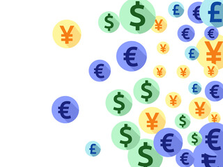 Obraz premium Euro dollar pound yen round symbols flying currency vector illustration. Financial pattern. 