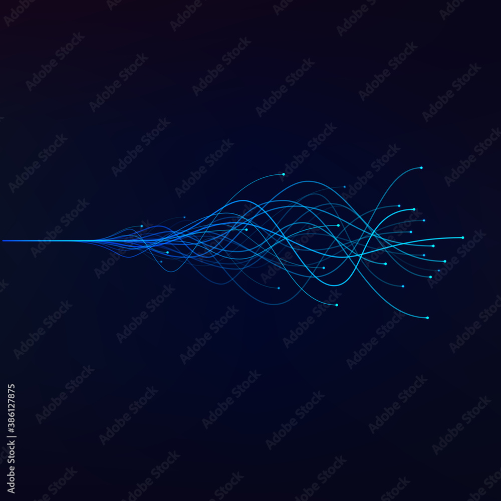 Poster AI visualization. artificial intelligence and deep learning concept of neural networks. Wave equalizer. Vector illustration