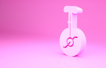 Pink Unicycle or one wheel bicycle icon isolated on pink background. Monowheel bicycle. Minimalism concept. 3d illustration 3D render. © vector_v