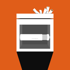 Illustration of toilet paper holder and cigarette on orange background.