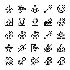 Set of plane, airplane, aircraft, transportation outline style icon - vector