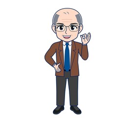 White-haired man in green short sleeves