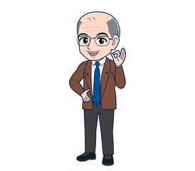 White-haired man in green short sleeves