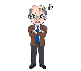 White-haired man in green short sleeves