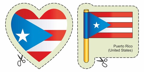 Flag of Puerto Rico. Vector cut sign here, isolated on white. Can be used for design, stickers, souvenirs.