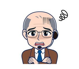 White-haired man in green short sleeves