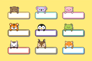 Cute baby animals with label name cartoon hand drawn style