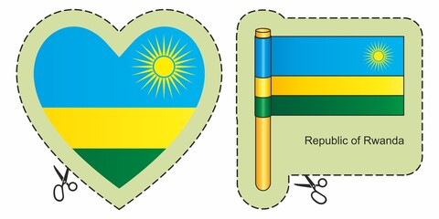 Flag of Rwanda. Vector cut sign here, isolated on white. Can be used for design, stickers, souvenirs.