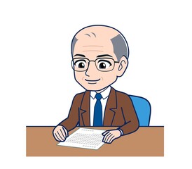 White-haired man in green short sleeves