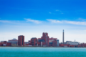 Hiram Walker and Sons Limited Windsor factory, Ontario, Canada view from Michigan over Detroit river