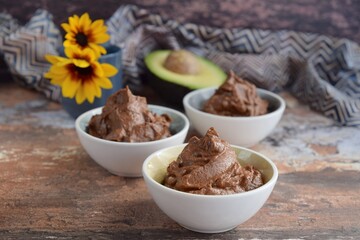 Raw chocolate avocado pudding or mousse