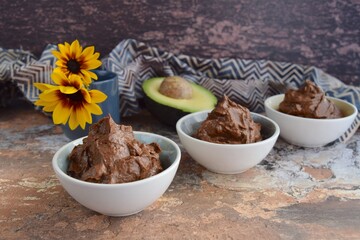 Raw chocolate avocado pudding or mousse