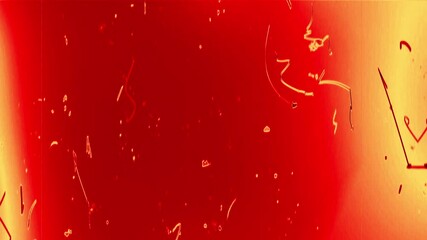 Red colored dynsmic film noise and grain effect. Signs and markers motion. Dust, scratches and other analog filmstrip artifacts. Light leak effects. Retro vintage closeup texture in 4K. Seamless loop