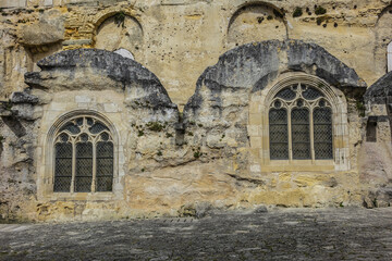 XII century Monolithic Church (Eglise Monolithe) with 68-meter bell tower in the center of town...