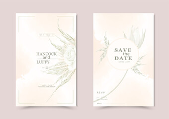 Fototapeta na wymiar Beautiful background with watercolor floral wedding invitation card template.