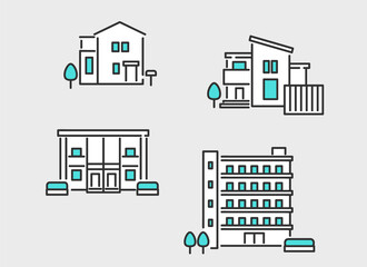 一軒家やマンションなどの不動産のイメージイラスト素材