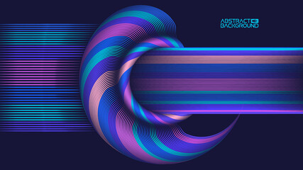 Abstract art backdrop. Colorful curly circle. Futuristic waves wallpaper with folds. Purple background simple.