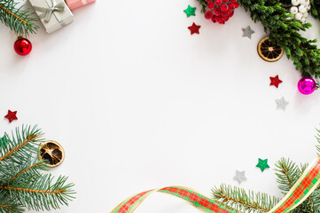 Christmas  and New year composition on a white background. Top view. Flat lay