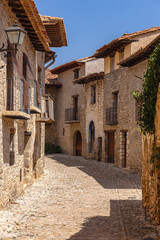 Beautiful Cobbled Street in the Medieval Village of Mirambel, Teruel, Aragon, Spain