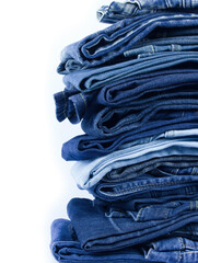jeans stacked on white background blank for design and text input. - 386134875