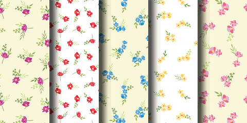 Beautiful pattern set with flowers bunch, Flower bunch pattern background set, Seamless pattern background set, pattern set with small flowers vector