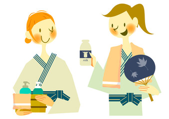 温泉旅館　湯上がりの浴衣姿の女性