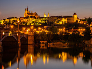 Fototapeta premium Prague castle across the Vltava river in the evening light