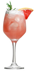 Cocktail drink in a glass with a foot. Alcoholic drink with tropical fruits of red pepper herbs and...