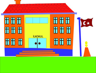 illustration of a primary school and Turkish flag   
