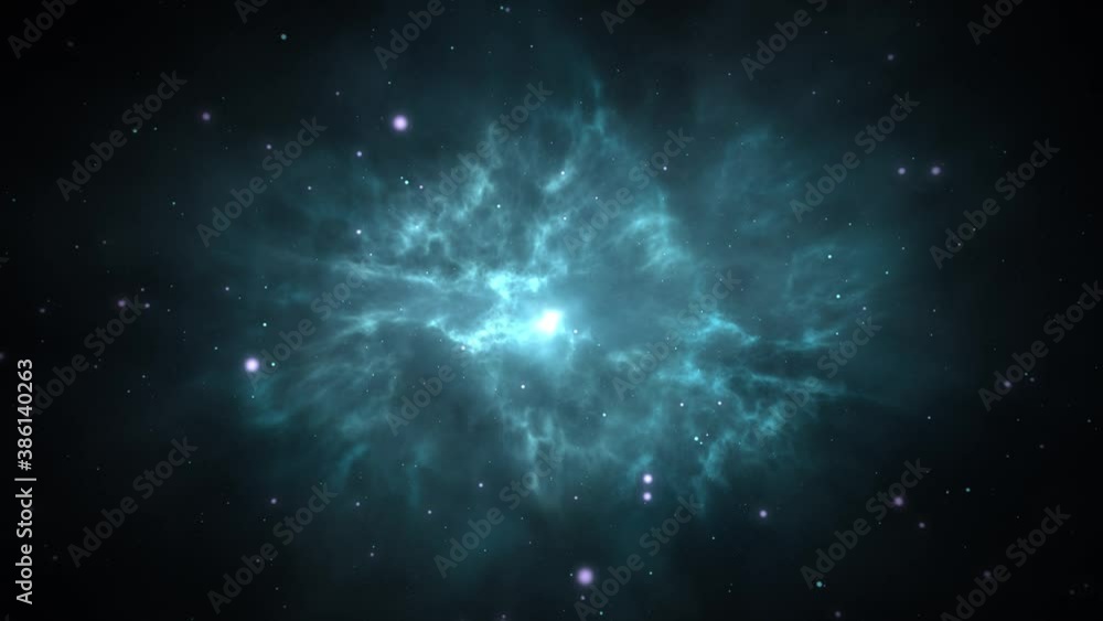 Aufkleber 4k 3d flying inside epic storm of galaxy clouds and lightning nebula seamless loop. nebula clouds in