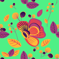 Turquoise and Orange Floral Pattern Design. Illustration for cards, Invitations and Textile.