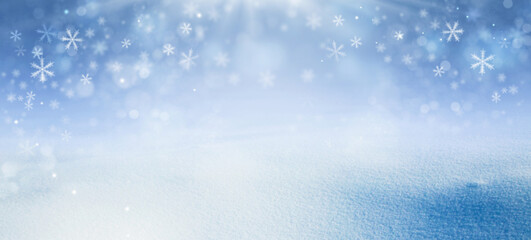 abstract winter blue background with snow