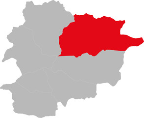 Canillo Parish isolated on Andorra map. Geographical map backgrounds.
