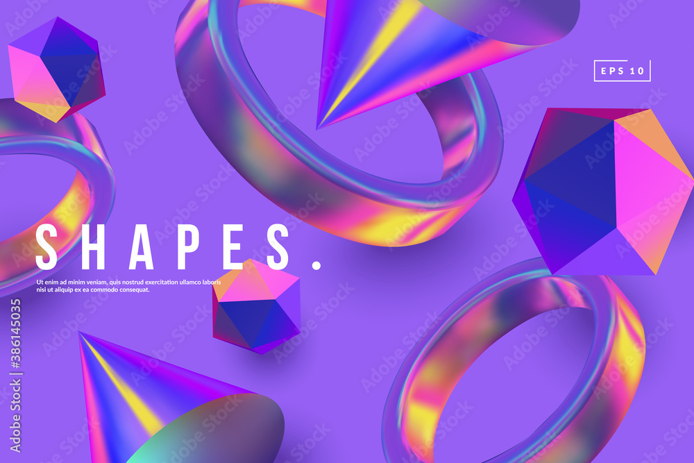 Wall mural colorful background with cimple gemotricshapes. iridescent gradient. eps10 vector.