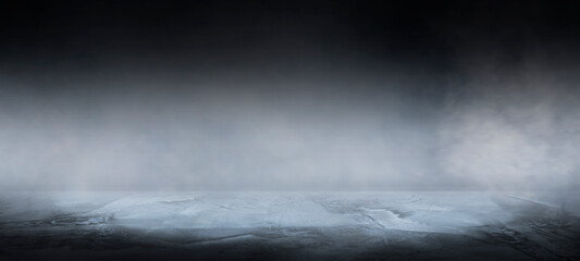 Empty dark abstract cement wall and gradient studio room with smoke float up interior texture for...