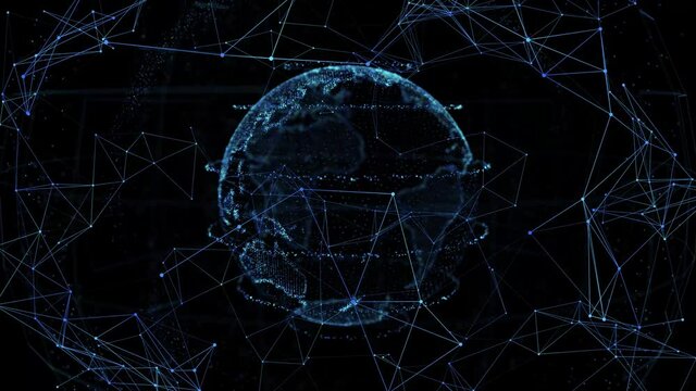 Abstract triangles HUD Globe Earth Loop Alpha. Cyber security and global communication. Technology data network connection, Data and information protection Protocol.
