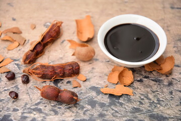 Tamarind paste with fresh ripe tamarind