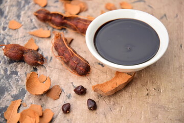 Tamarind paste with fresh ripe tamarind