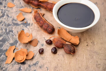 Tamarind paste with fresh ripe tamarind