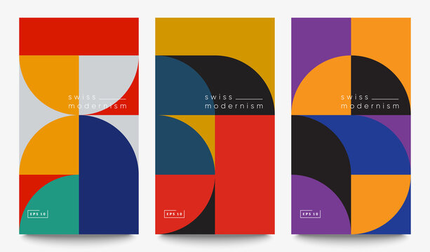 Swiss modernism banners set. Minimal graphic design.  Simple geometric shapes and forms.