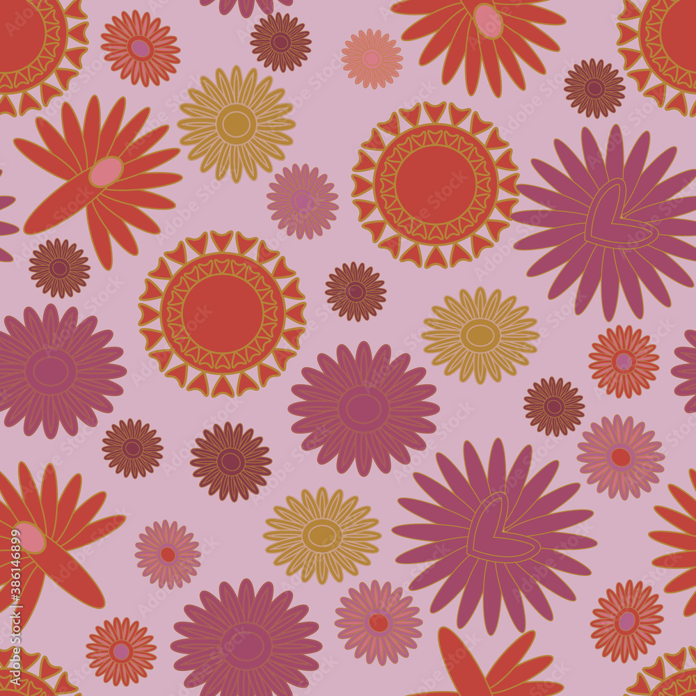 Poster colorful vector fantasy flowers seamless repeat pattern print background design