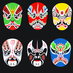 Vector illustration. Beijing opera mask of ancient people.