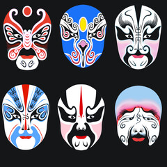 Vector illustration. Beijing opera mask of ancient people.